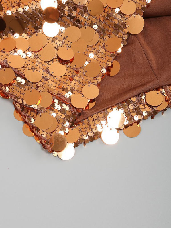 Sequined tube top evening dress