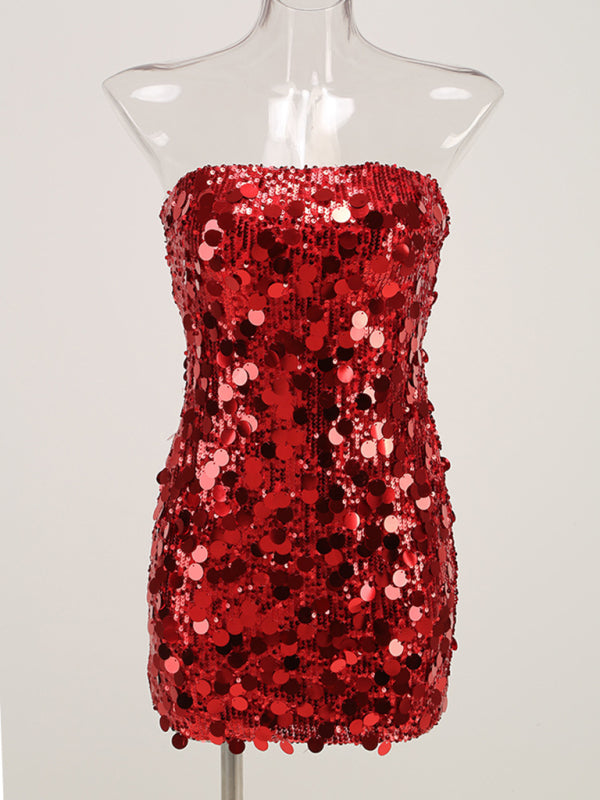 Sequined tube top evening dress