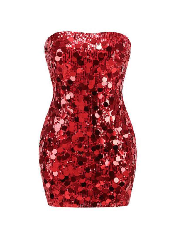 Sequined tube top evening dress
