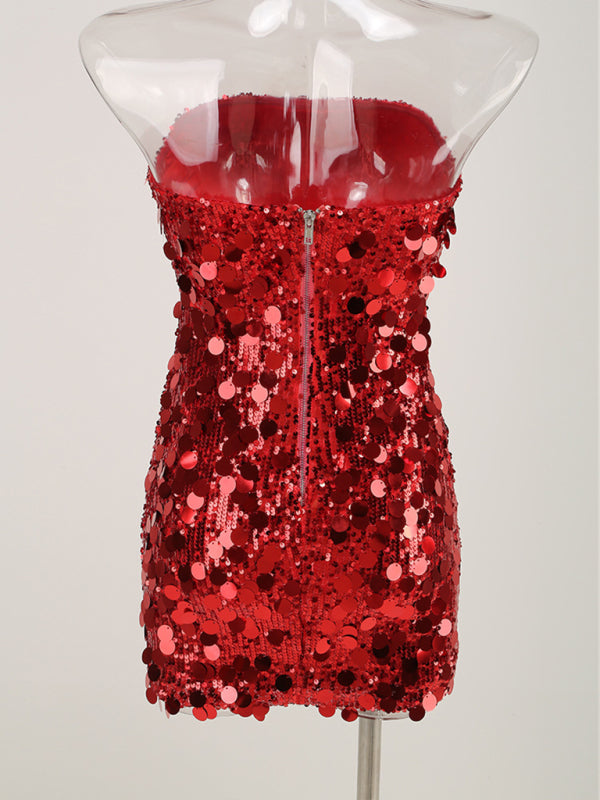 Sequined tube top evening dress
