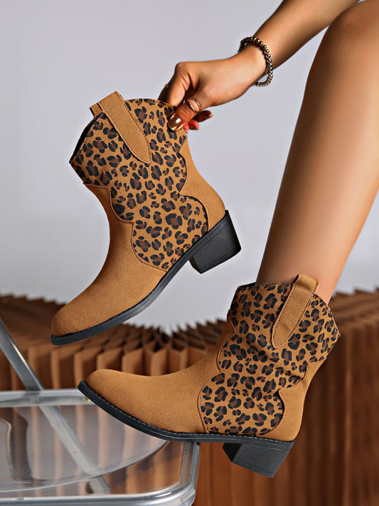 Leopard Block Heel Boots