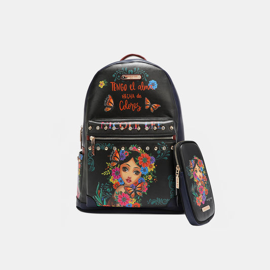 Printed Vegan Leather Backpack + Charging Port