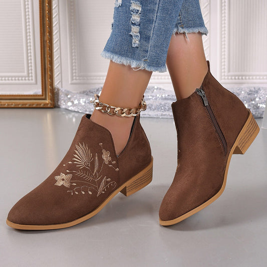 Embroidered Suede Boots