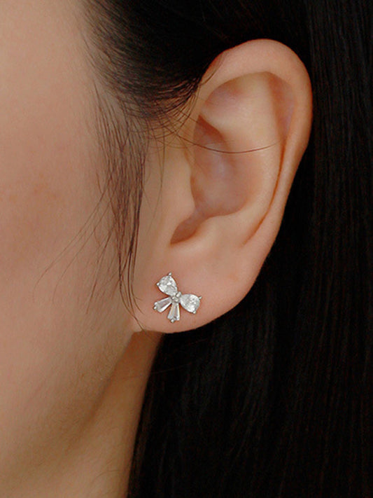Silver Bow Stud Earrings