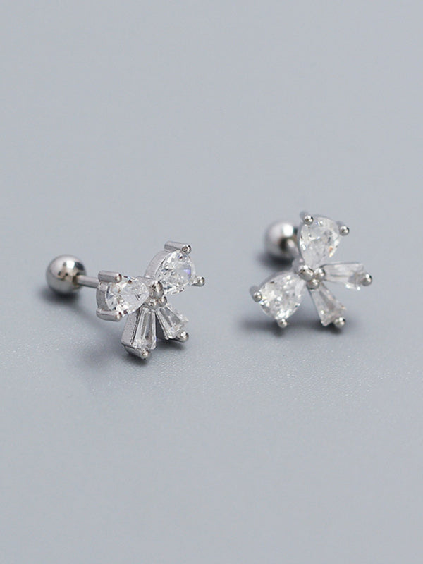 Silver Bow Stud Earrings