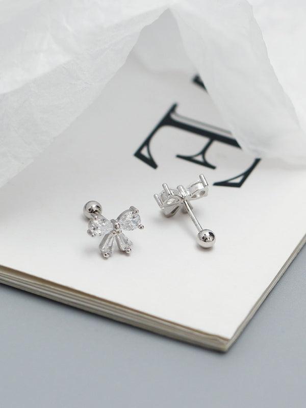 Silver Bow Stud Earrings