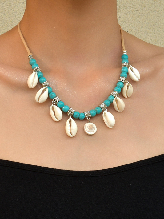 Bohemian shell turquoise beaded pendant