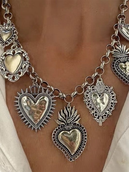 Sacred heart pendant silver necklace