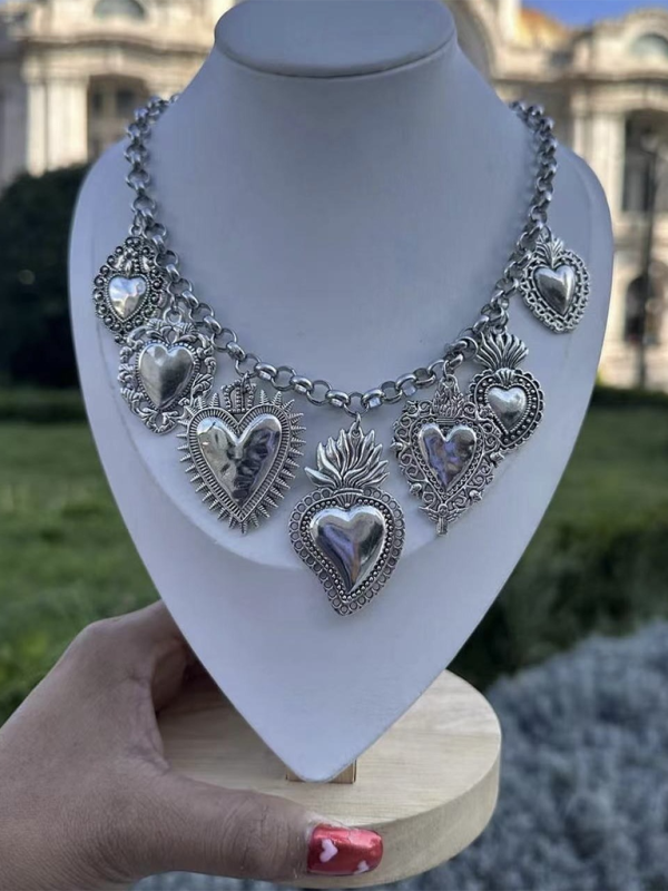 Sacred heart pendant silver necklace