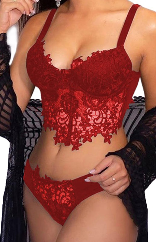 Crochet Lace Bra & Thong Lingerie Set