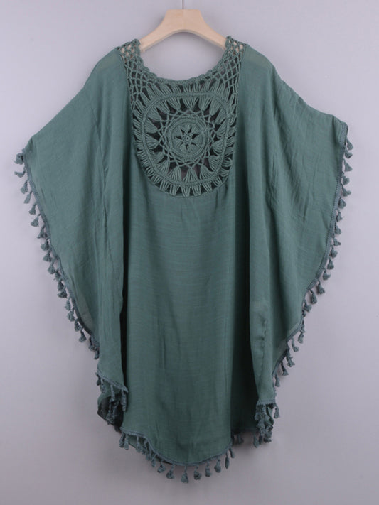 Off-shoulder tassel cover-up