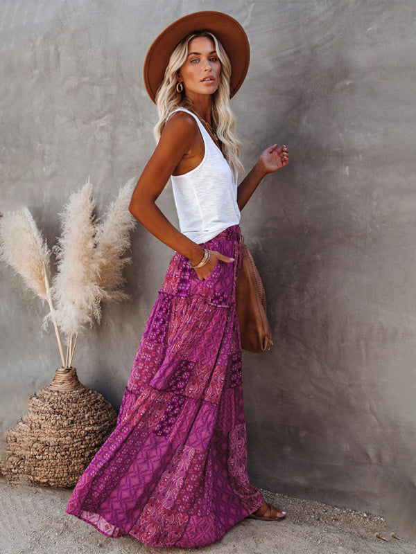 Bohemian high waist long skirt