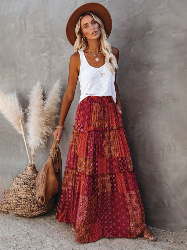 Bohemian high waist long skirt