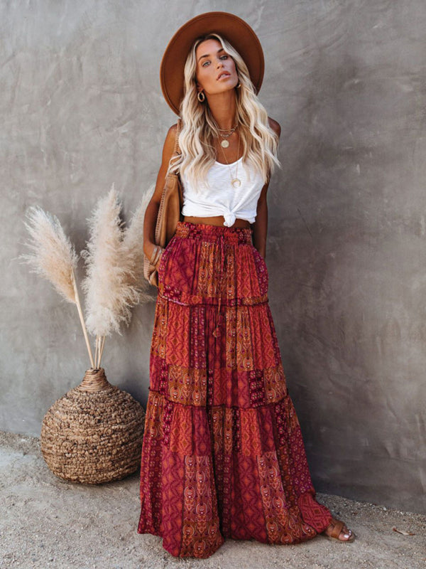 Bohemian high waist long skirt