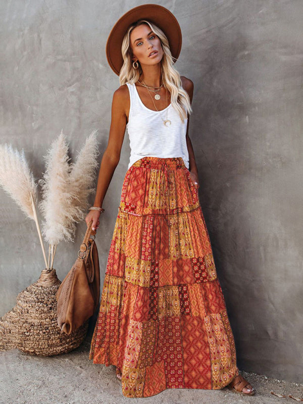 Bohemian high waist long skirt