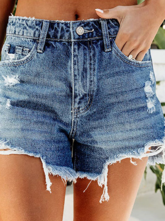 Denim frayed shorts