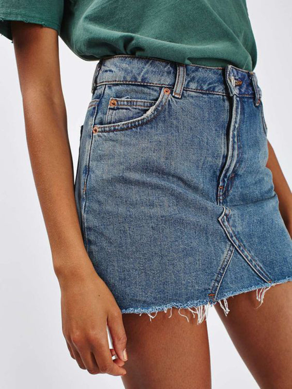 Raw Edge Denim Skirt