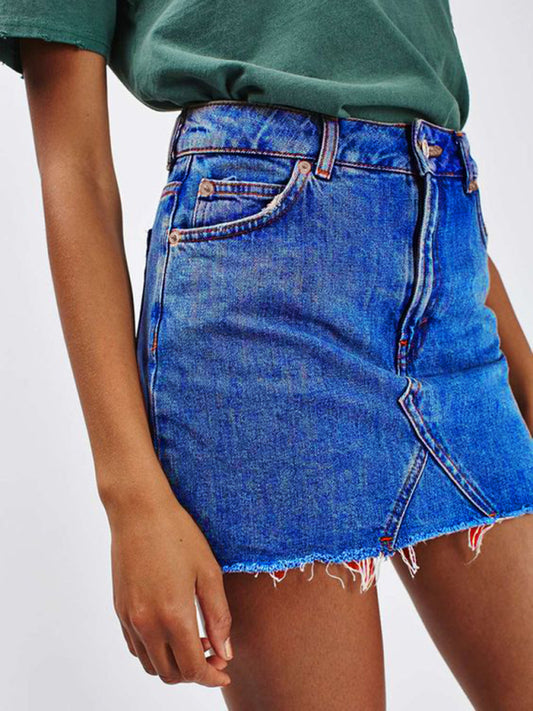 Raw Edge Denim Skirt