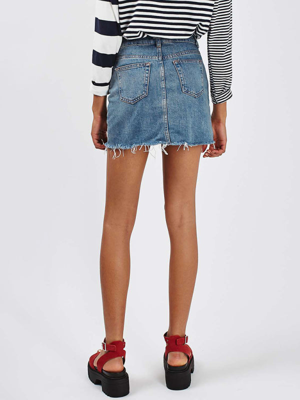 Raw Edge Denim Skirt