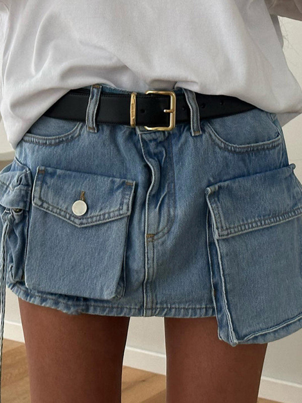 Irregular big pocket denim skirt