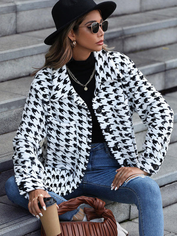 Plush Loose Houndstooth Jacket