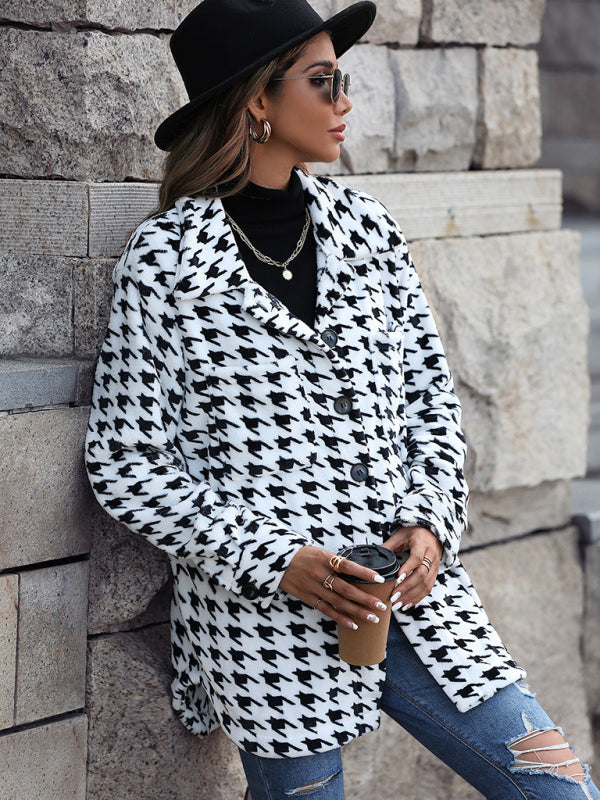 Plush Loose Houndstooth Jacket