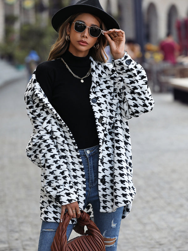 Plush Loose Houndstooth Jacket