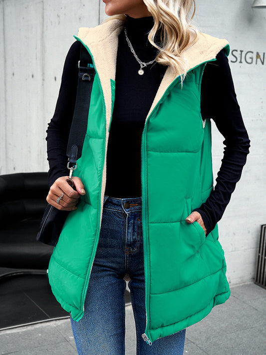 Loose mid-length hooded cotton coat