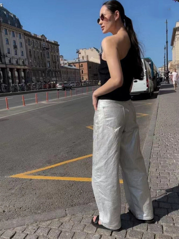 High-waisted wide-leg pants