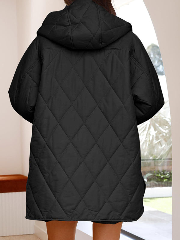 Oversized hooded quilted jacket