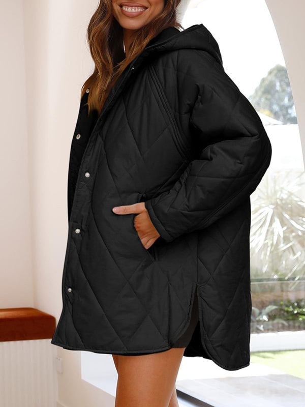 Oversized hooded quilted jacket