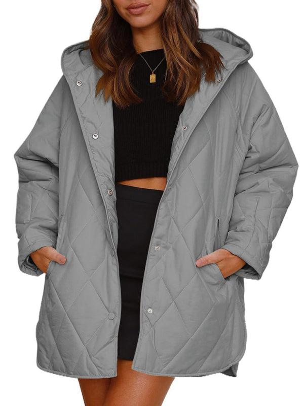 Oversized hooded quilted jacket