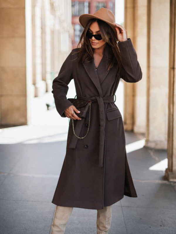 Long tie-up woolen jacket