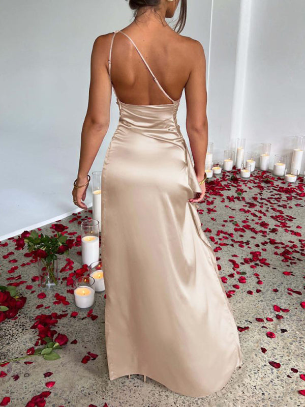 One shoulder satin party dress