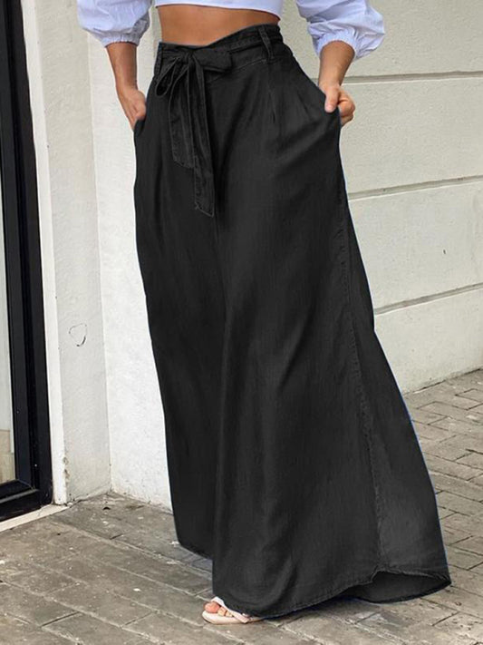 Strappy high waisted denim maxi skirt