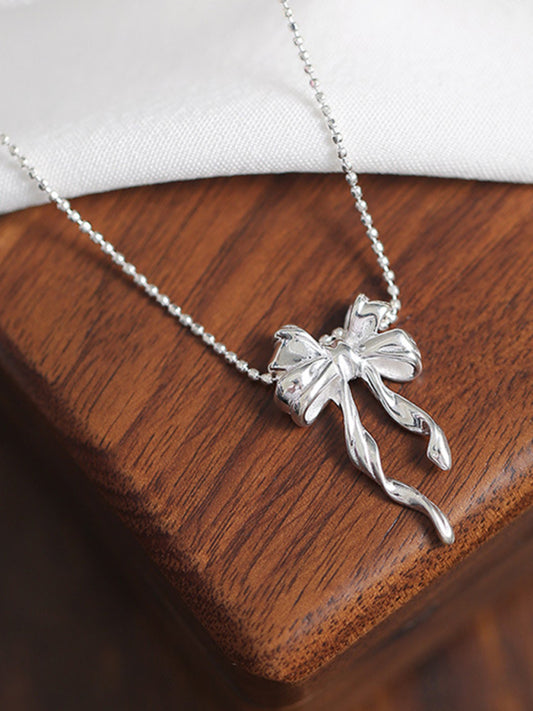 Sterling Silver Bow & Ribbon Necklace