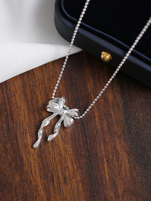 Sterling Silver Bow & Ribbon Necklace