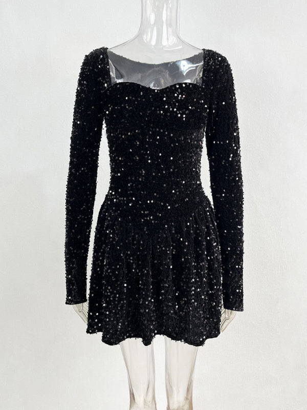 Sequined long-sleeved party dress