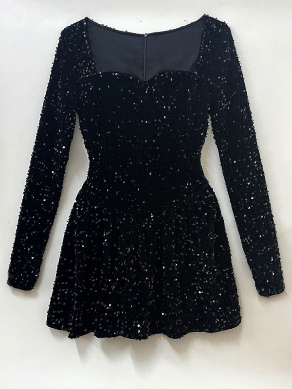 Sequined long-sleeved party dress