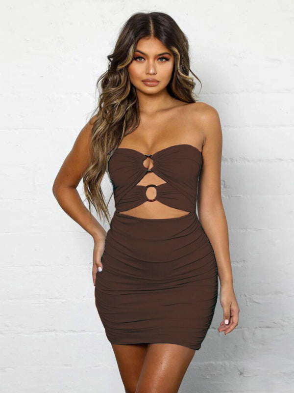 Bandeau pleated hip dress