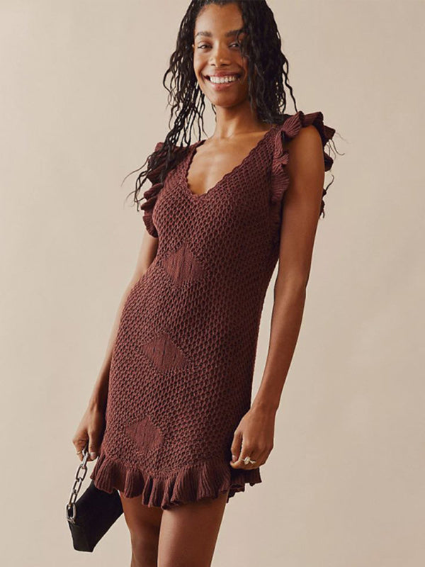 Slim mid-waist ruffle dress
