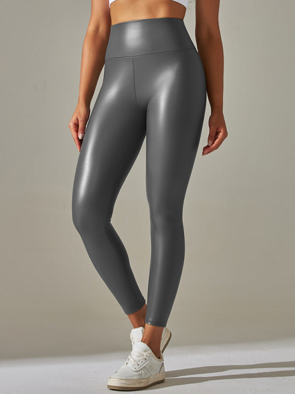 High waist PU leather yoga pants