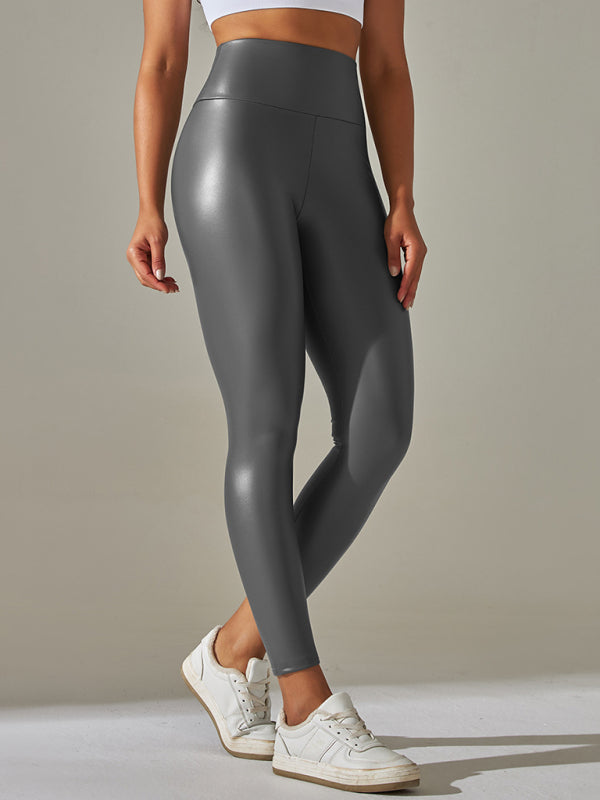 High waist PU leather yoga pants