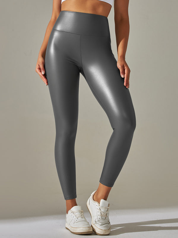 High waist PU leather yoga pants