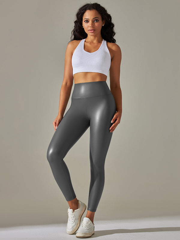 High waist PU leather yoga pants