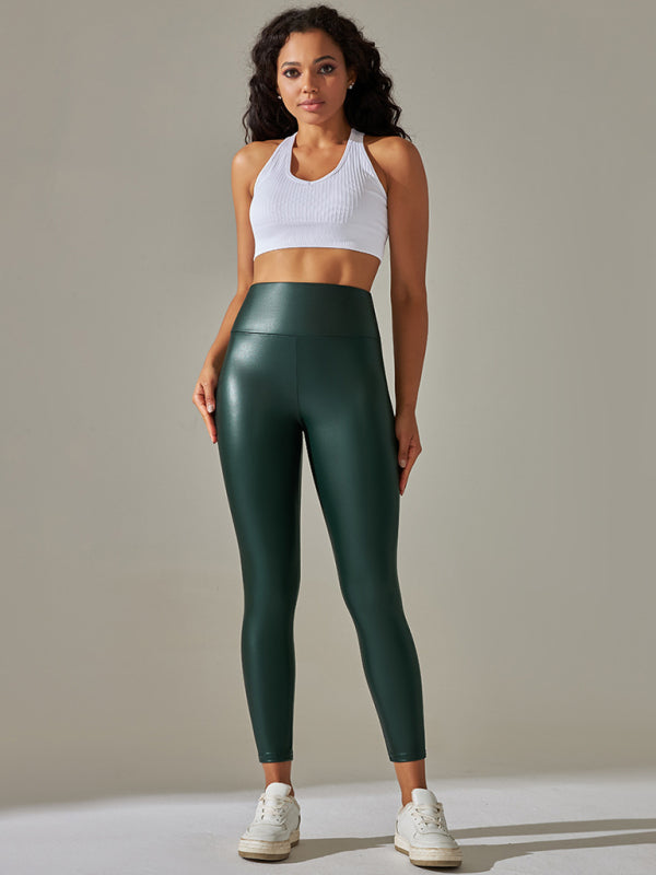 High waist PU leather yoga pants