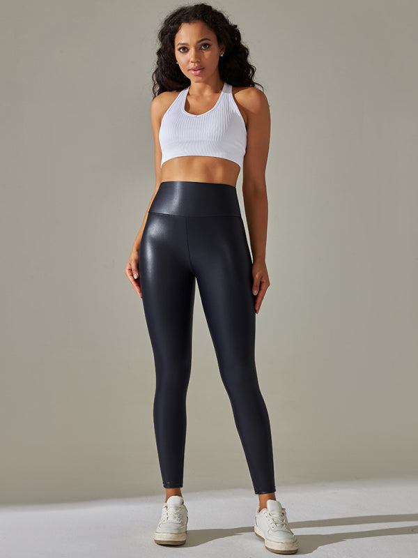 High waist PU leather yoga pants