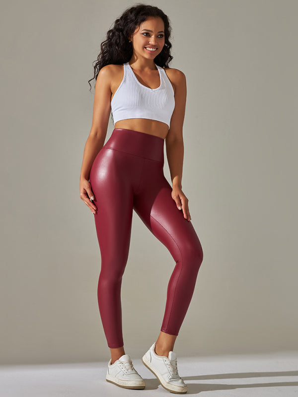 High waist PU leather yoga pants