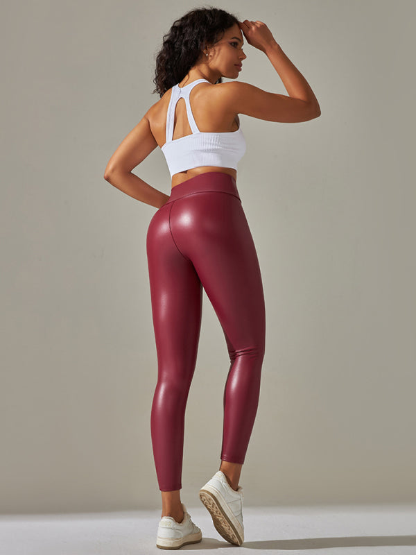 High waist PU leather yoga pants