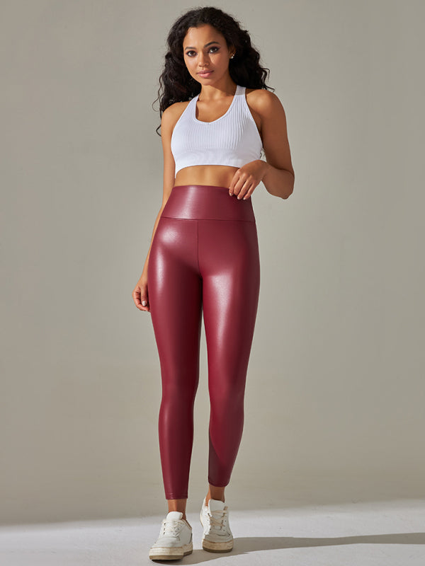 High waist PU leather yoga pants